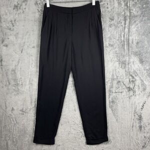 Theory Pants Womens 00 Black Slacks Cuffs Career Casual Viscose Stretch‎ USA